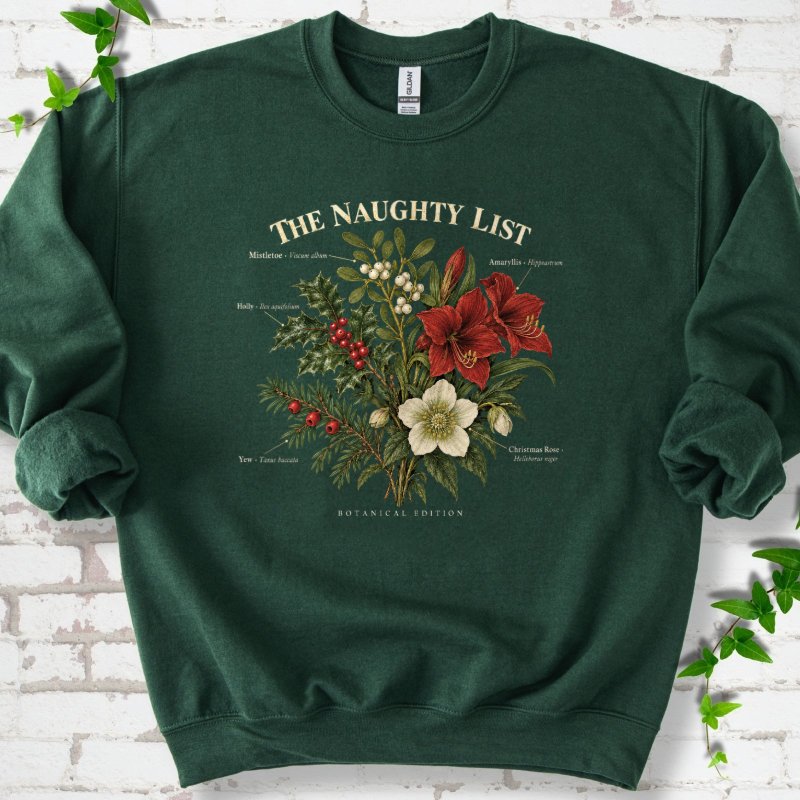 Vintage Christmas Botanical Plate Sweatshirt in Forest Green – PlotlyGarden