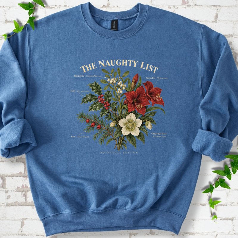 Vintage Christmas Botanical Plate Sweatshirt in Indigo Blue – PlotlyGarden