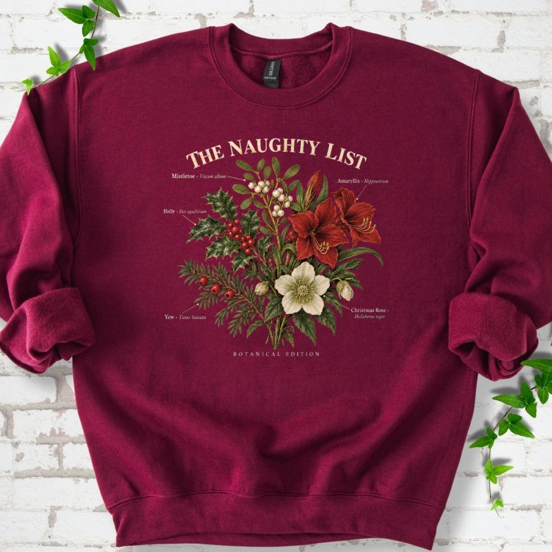 Vintage Christmas Botanical Plate Sweatshirt in Maroon – PlotlyGarden