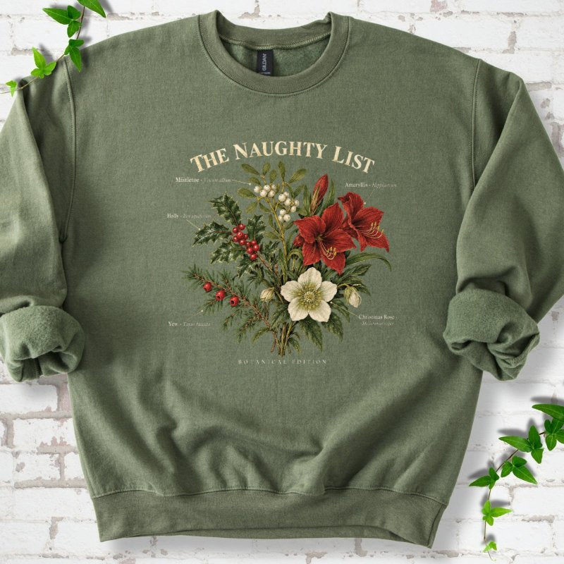 Vintage Christmas Botanical Plate Sweatshirt in Military Green – PlotlyGarden