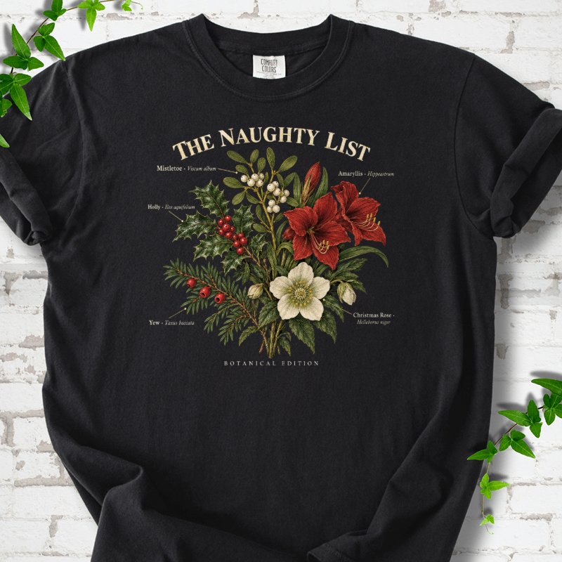 Vintage Christmas Botanical Plate T-Shirt in Black – PlotlyGarden