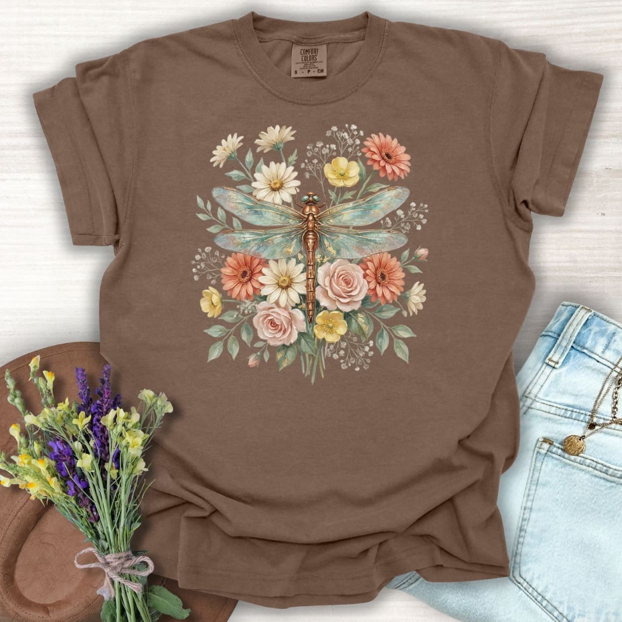 Vintage Floral Dragonfly T-Shirt