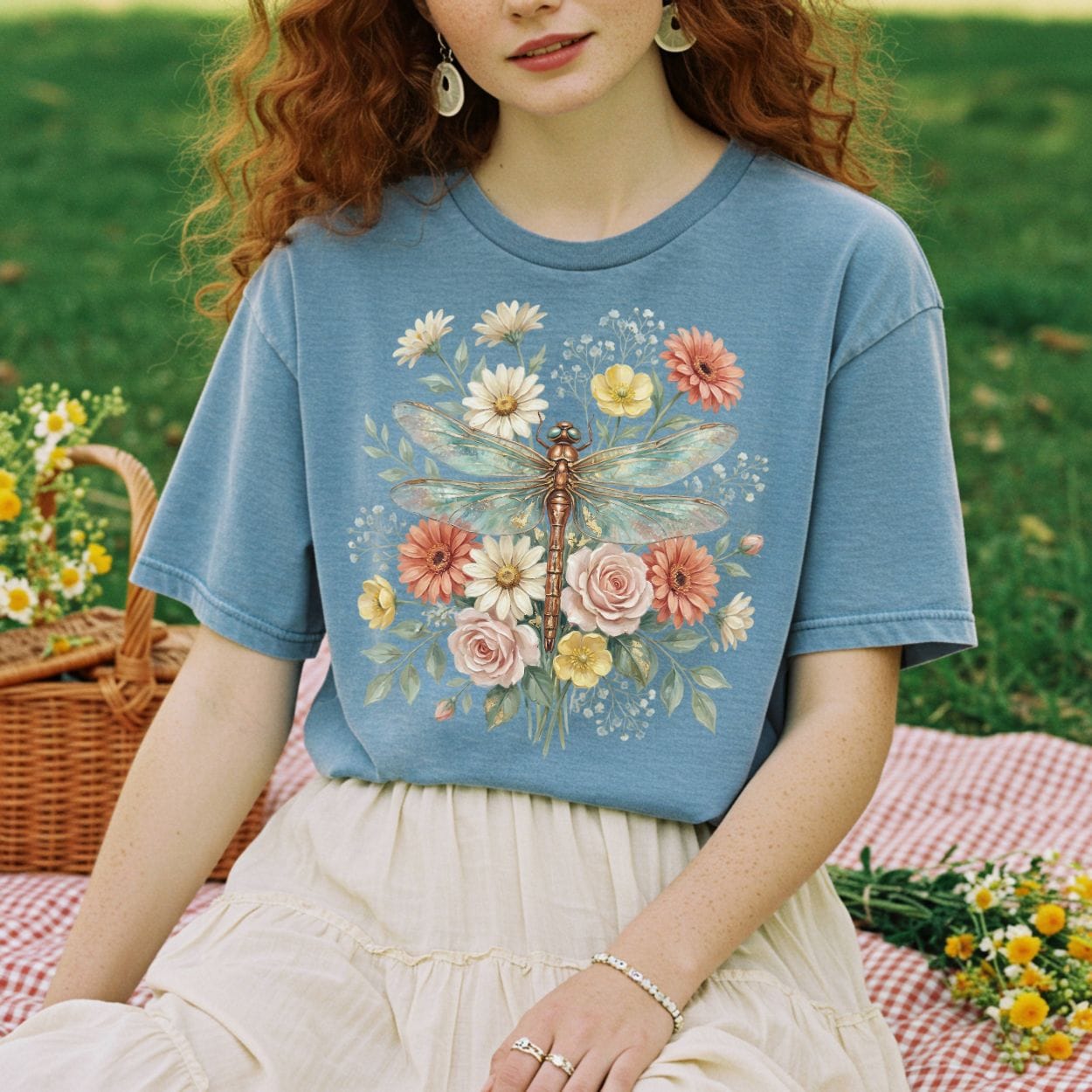 Vintage Floral Dragonfly T-Shirt