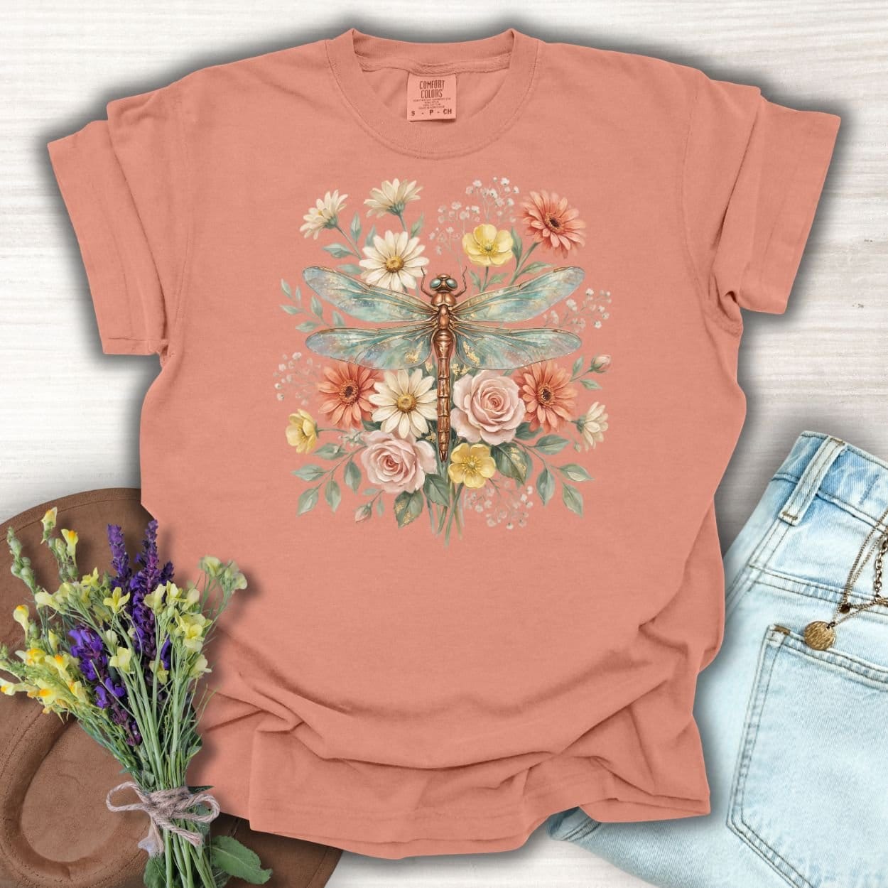 Vintage Floral Dragonfly T-Shirt