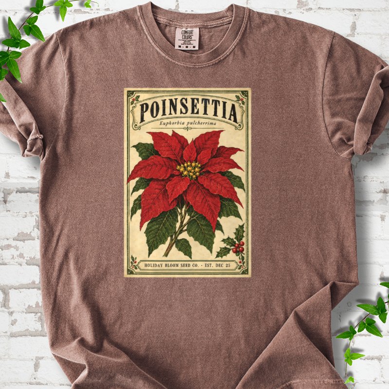 Vintage Poinsettia Seed Packet T-Shirt in Espresso – PlotlyGarden