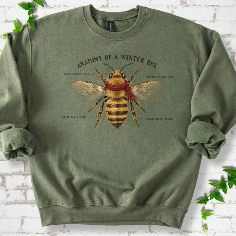Vintage Winter Bee Anatomy Plate Sweatshirt in Military Green – PlotlyGarden