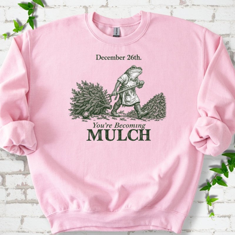 Walking Frog Turning Christmas Tree Into Mulch Sweatshirt in Light Pink – PlotlyGarden