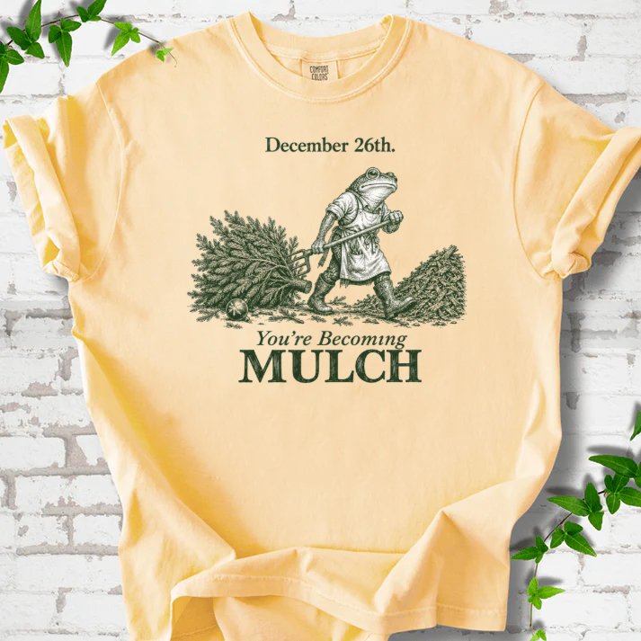 Walking Frog Turning Christmas Tree Into Mulch T-Shirt in Butter – PlotlyGarden