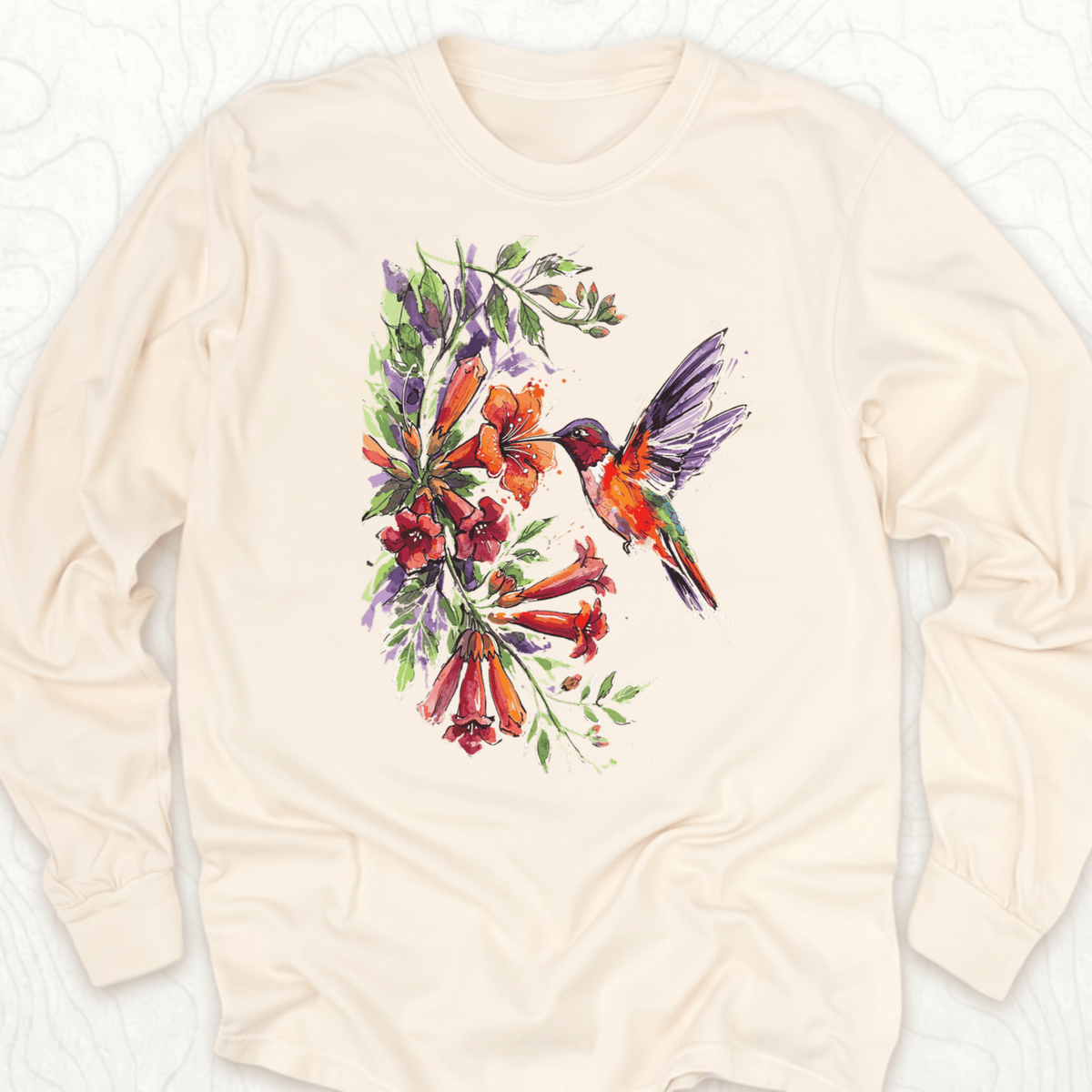 Watercolor Hummingbird LS T-shirt