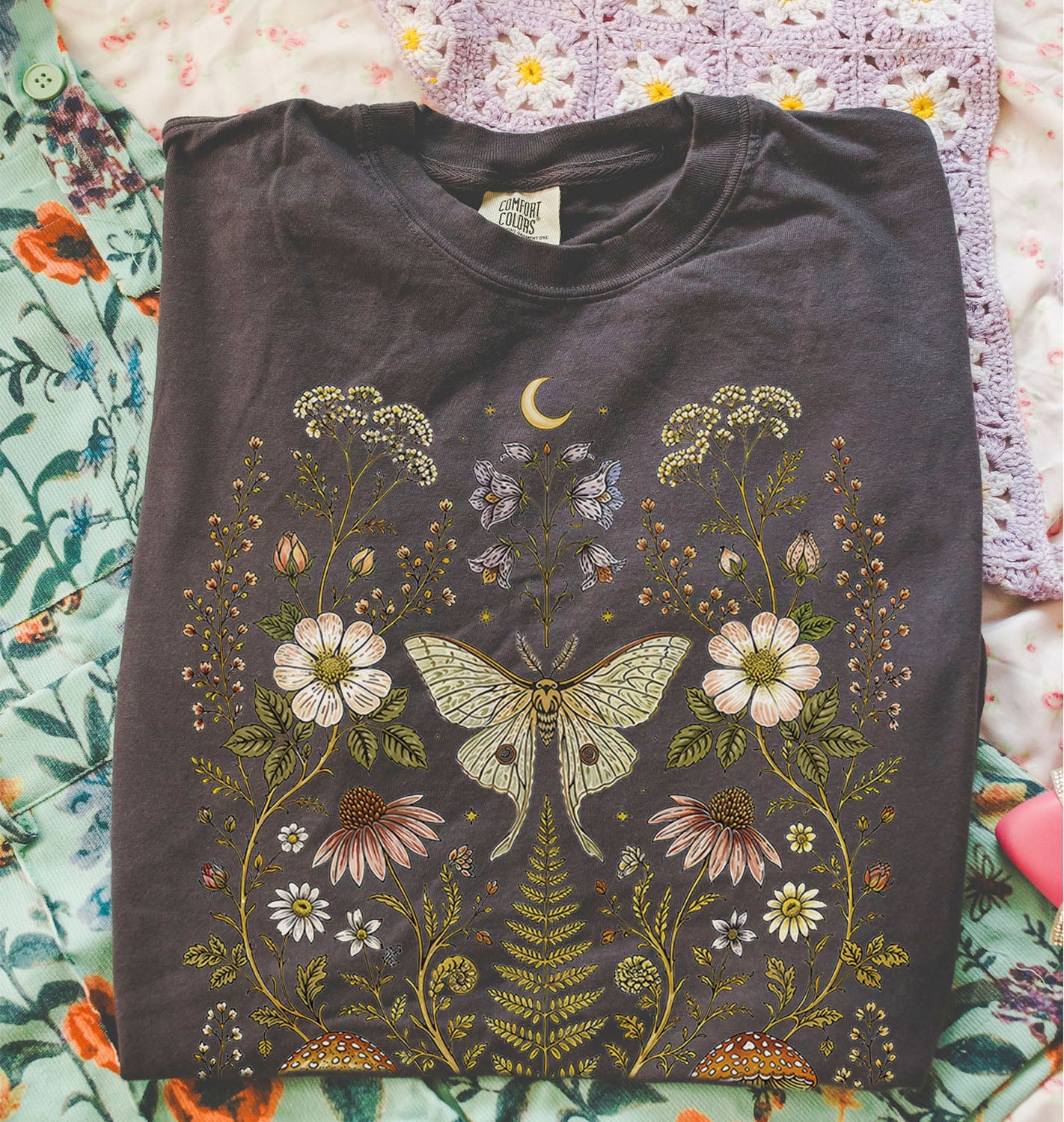 Whimsical Moth Wildflower T-Shirt
