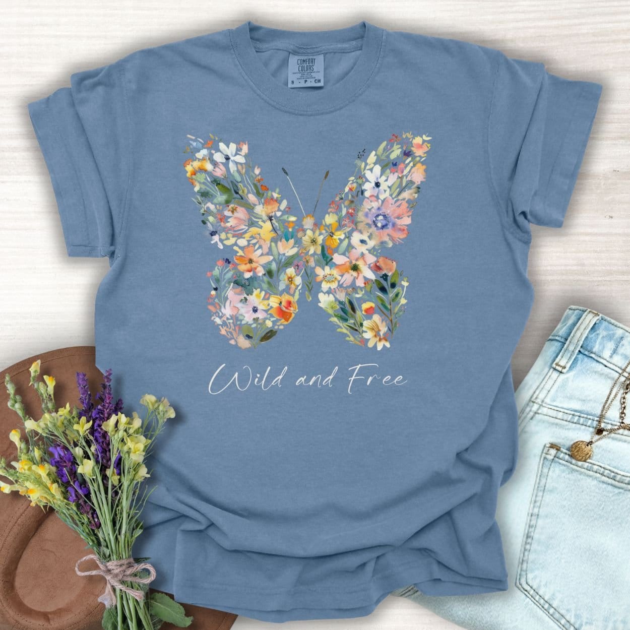 Wild and Free Floral Butterfly T-Shirt