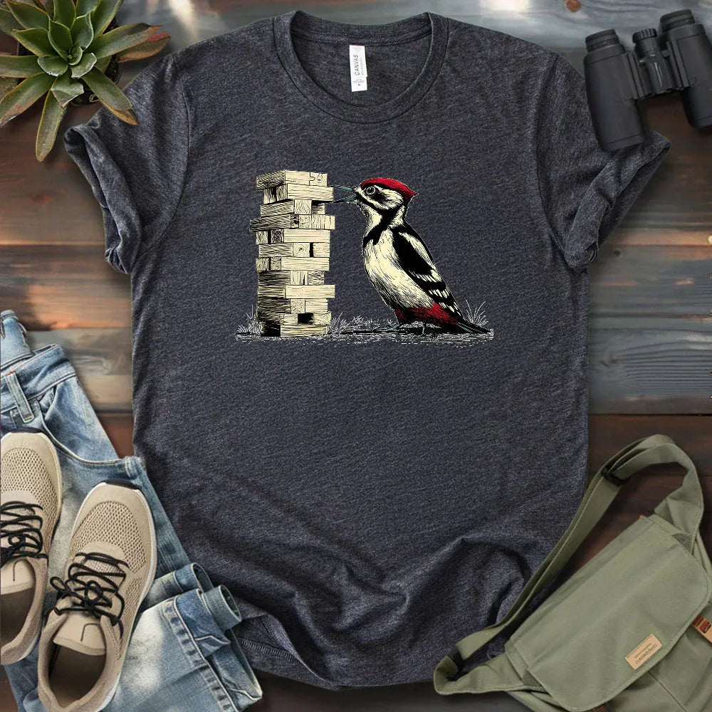 Woodpecker Playing Jenga T-shirt